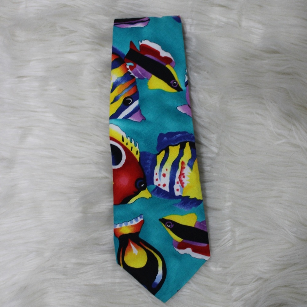 D'em Crazy Tropical Fish Print Tie 100% Cotton